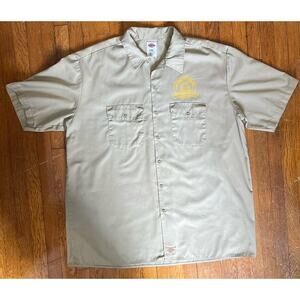Dickies 2XL Lafayette Brewing Co. Khaki Button Up Work Shirt w/ Logo Uniform